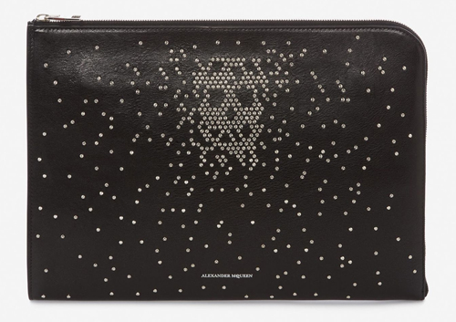 STUDDED LEATHER HALF-ZIP POUCH